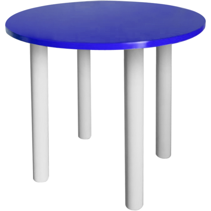 Mesa de canto franca redonda base branca tampo azul