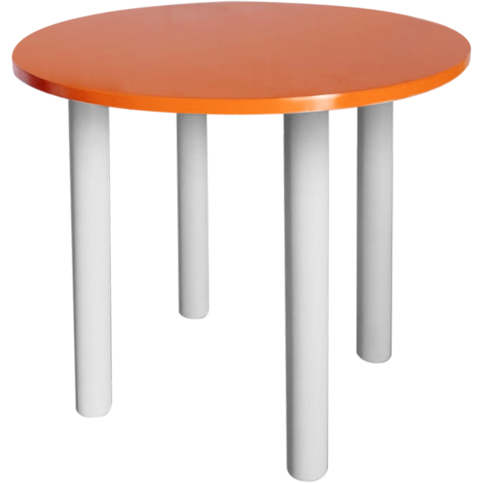 Mesa de canto franca redonda base branca tampo laranja
