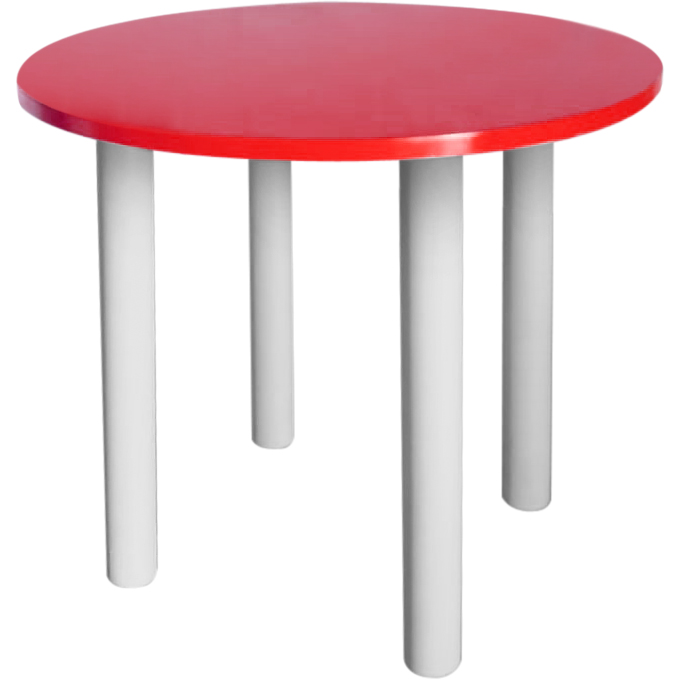 Mesa de canto franca redonda base branca tampo vermelho