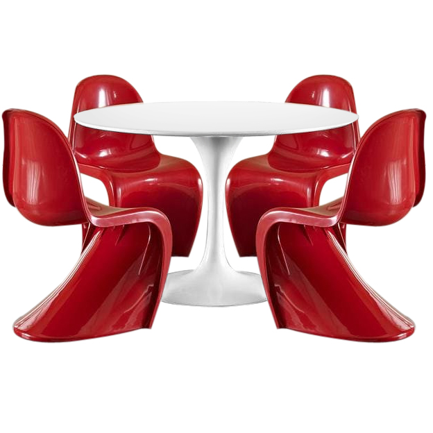 cadeiras Panton e Mesa Saarinen