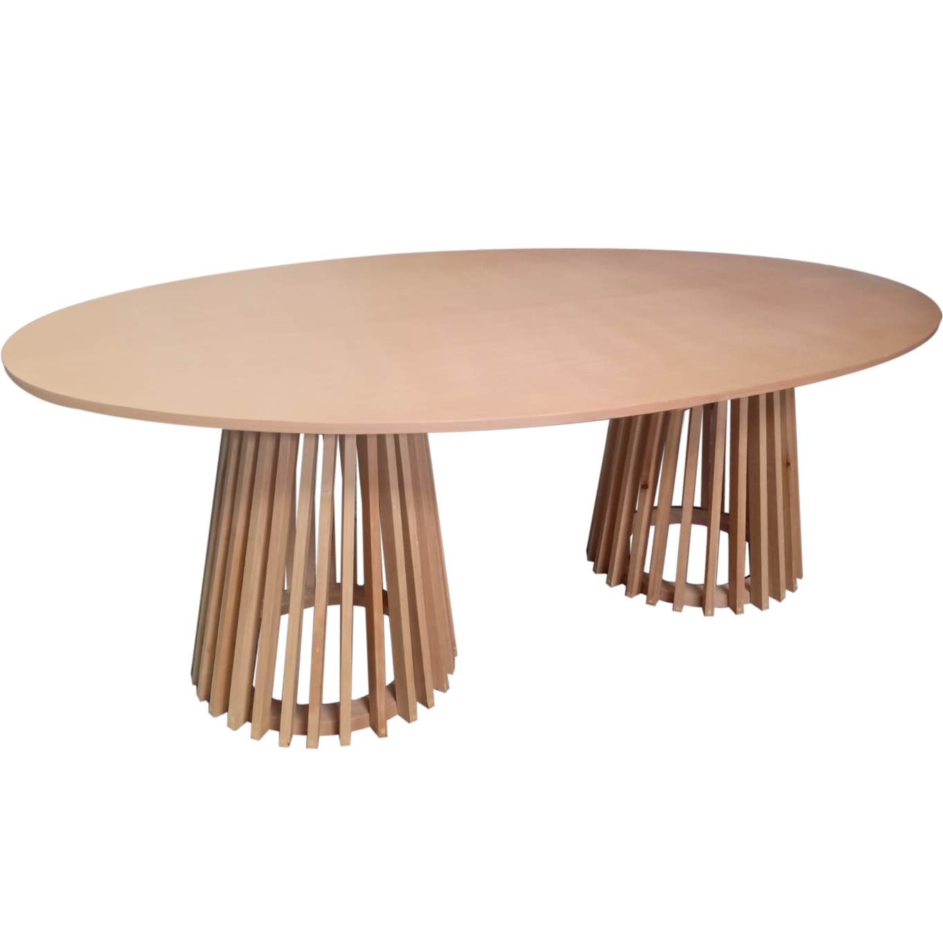 MESA OVAL EM MADEIRA RIPADA a