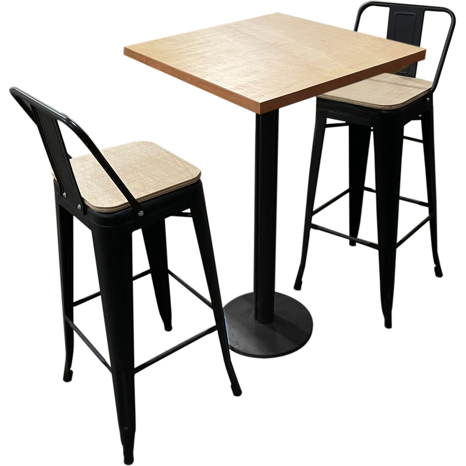 kit banqueta tolix com encosto e mesa bistro preto