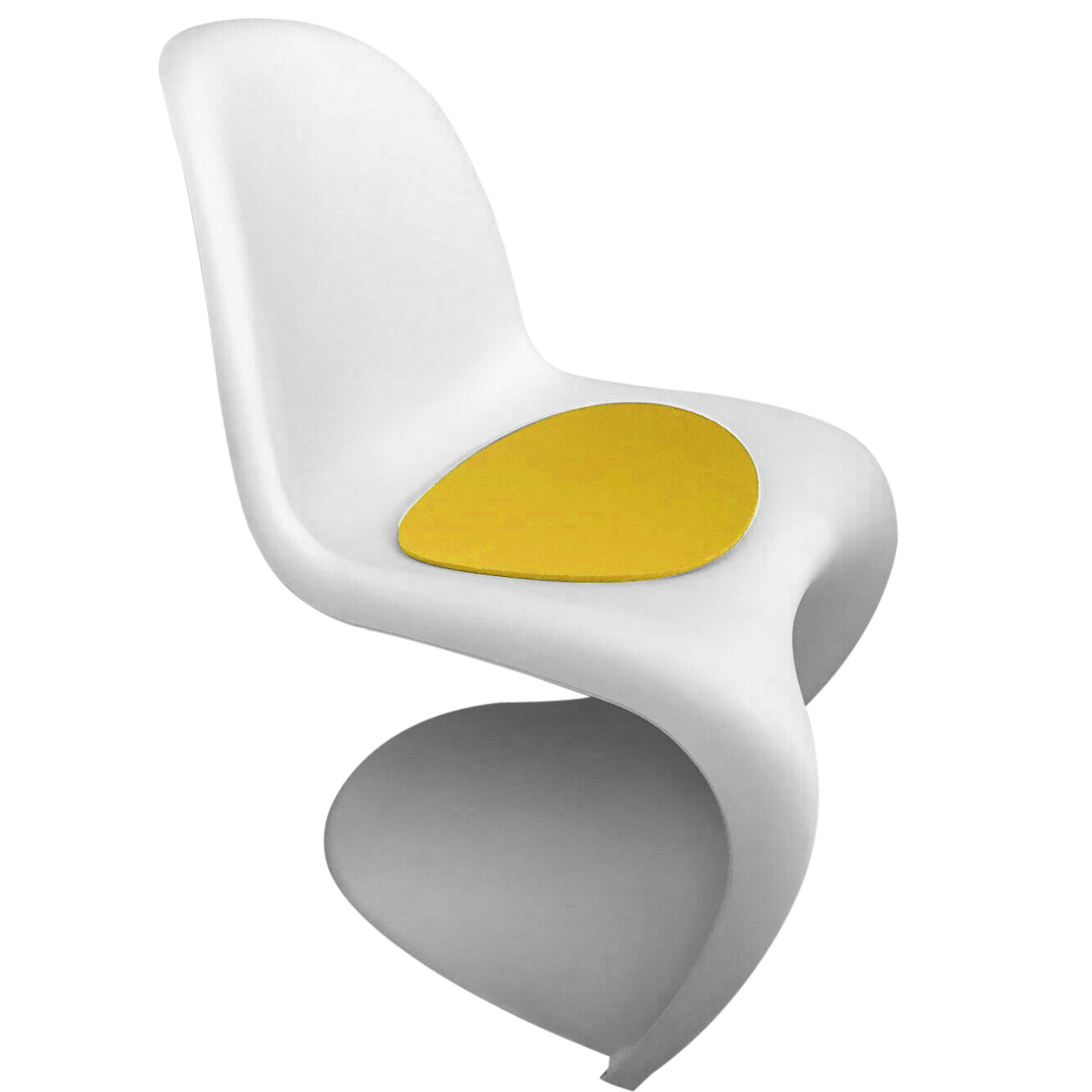 cadeira panton branca com almofada amarela