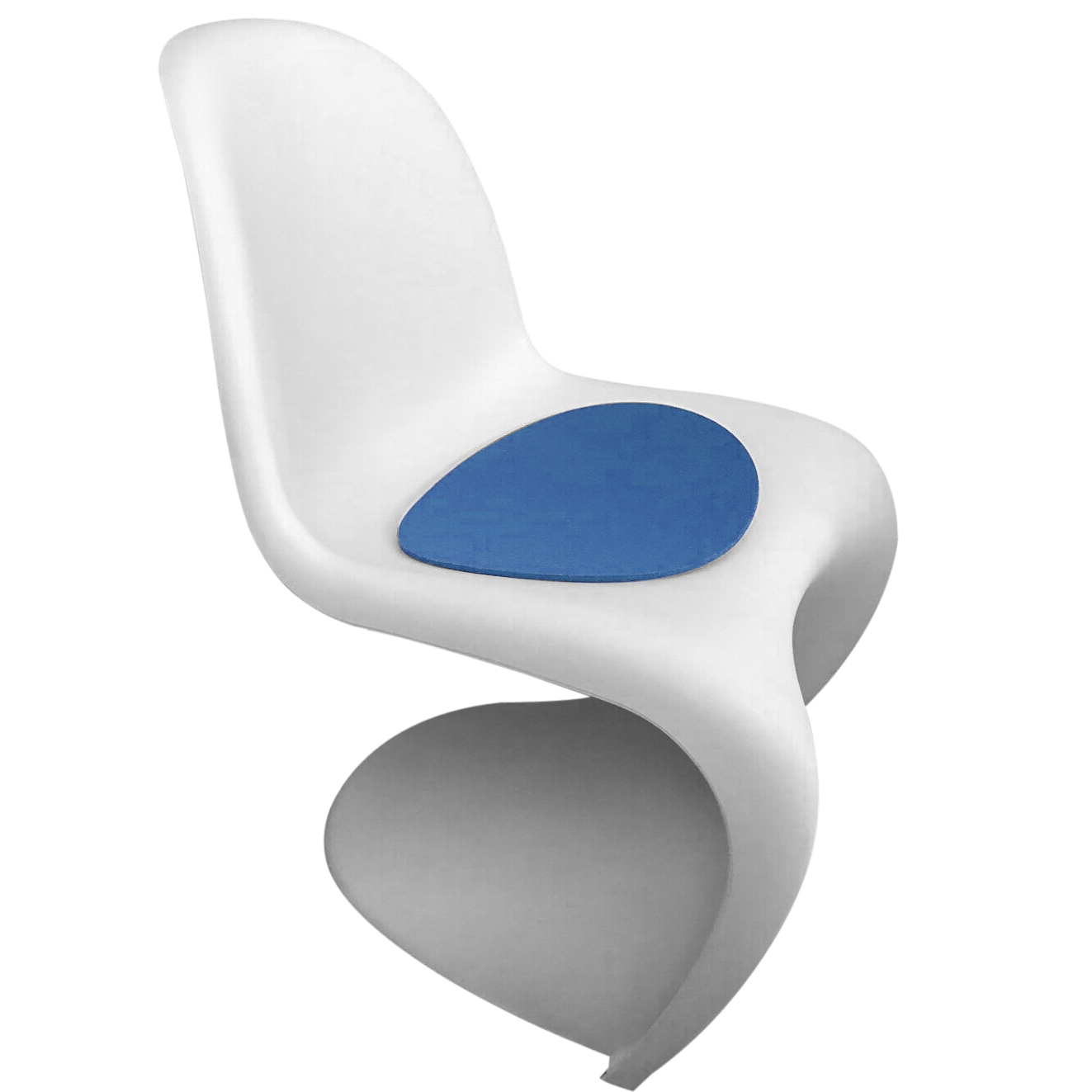 cadeira panton branca com almofada azul