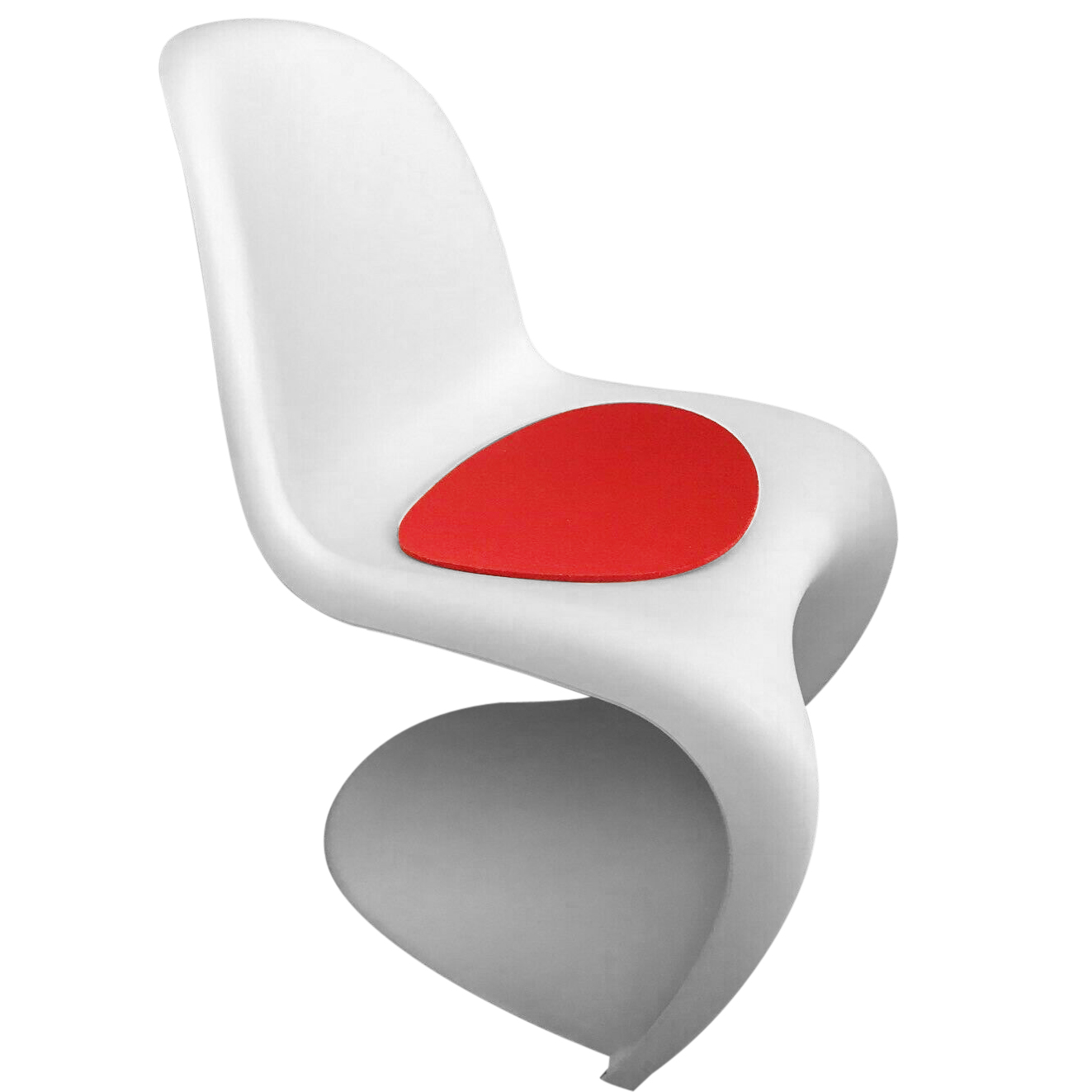 cadeira panton branca com almofada vermelha