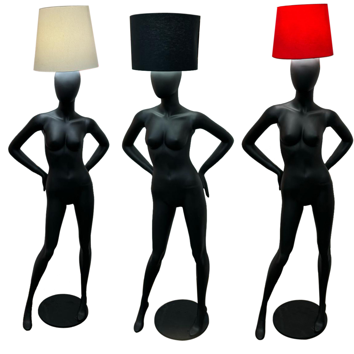 Luminária Manequim Feminino Preta Mod 01 cupulas lisas