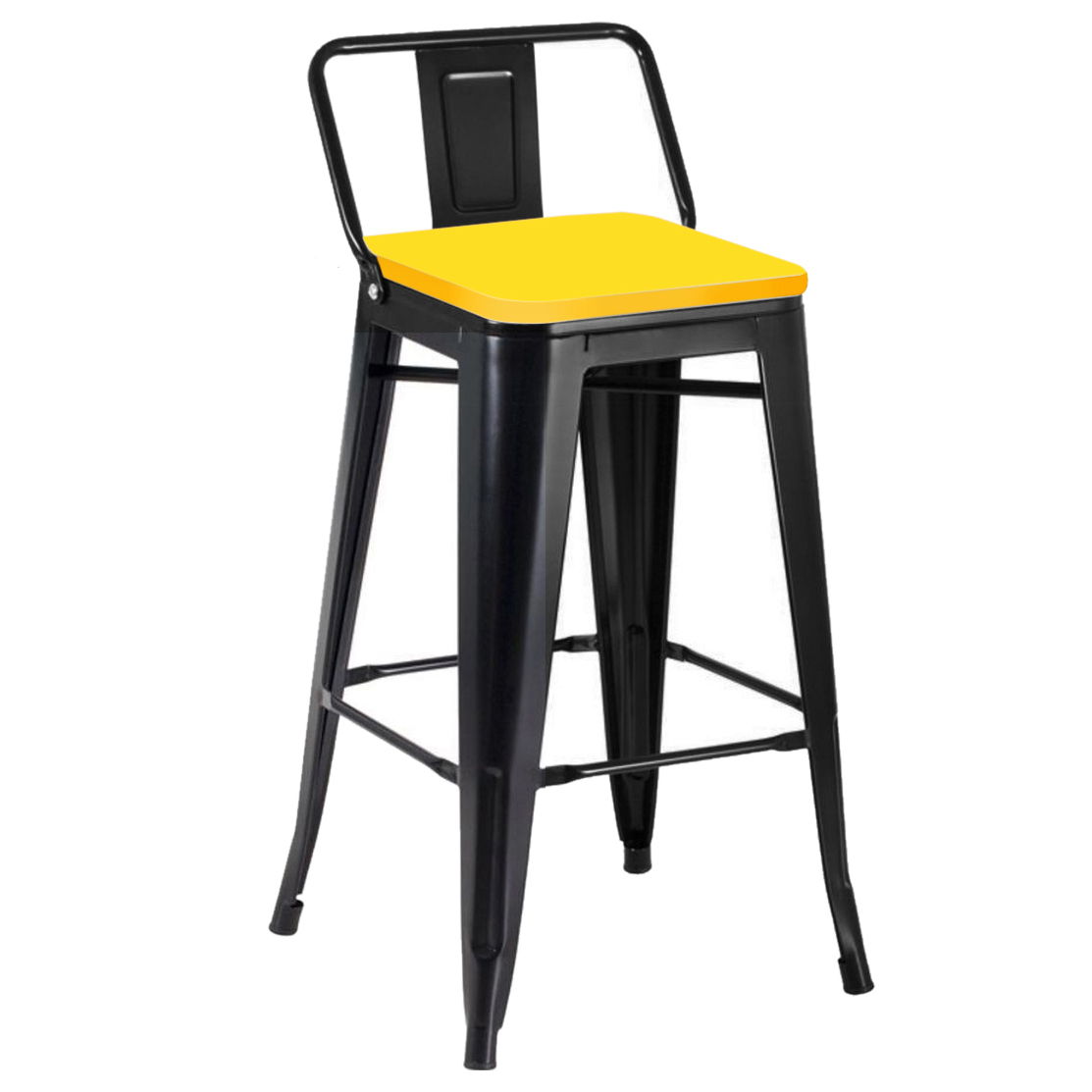 Banquetas Altas tolix com encosto e assento em couro eco amarela