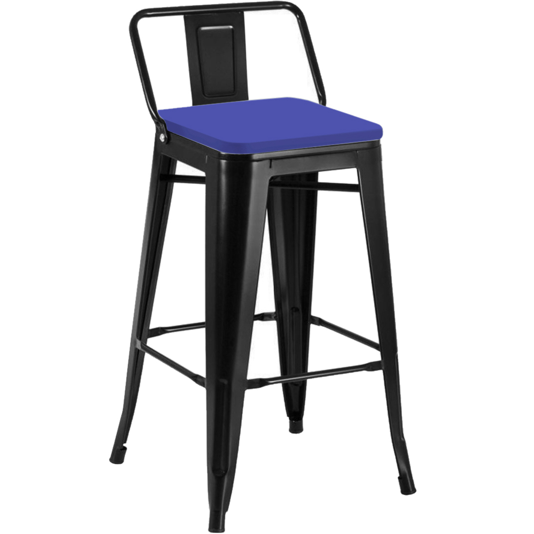 Banquetas Altas tolix com encosto e assento em couro eco azul