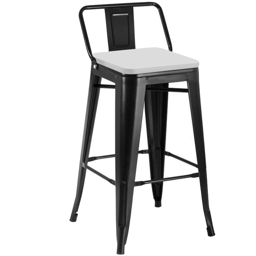 Banquetas Altas tolix com encosto e assento em couro eco branca