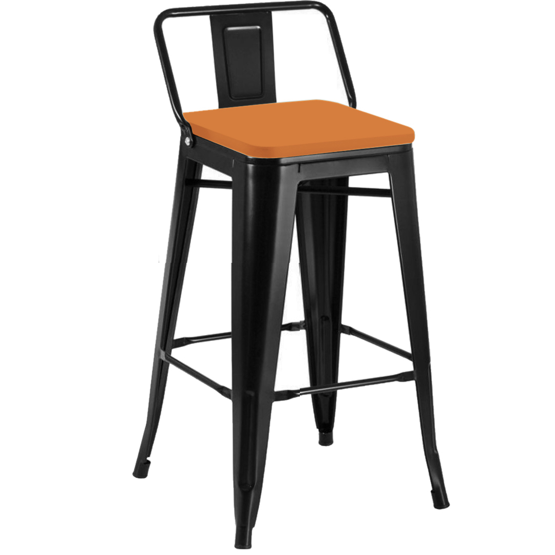 Banquetas Altas tolix com encosto e assento em couro eco laranja