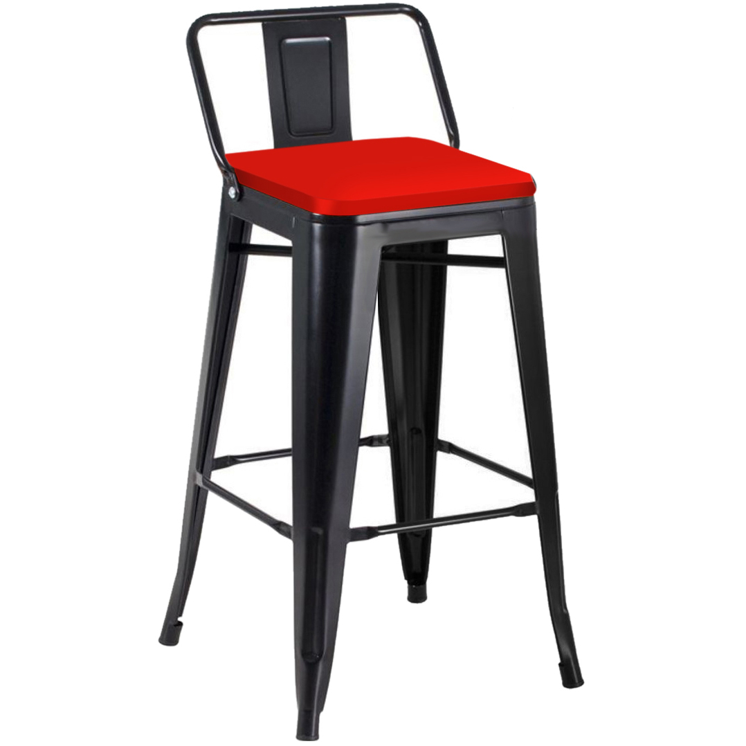 Banquetas Altas tolix com encosto e assento em couro eco vermelha