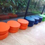 MESA DE CENTRO PNEU LARANJA AZUL VERDE