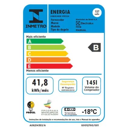 FREEZER VERTICAL ELECTROLUX 145LC