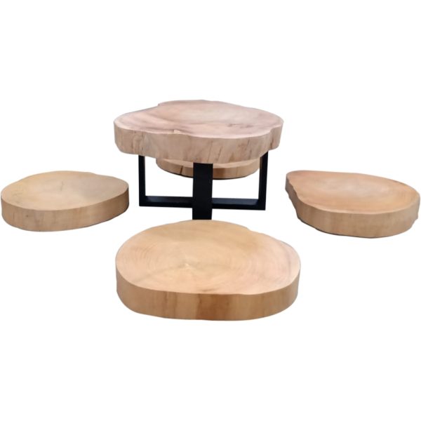 Mesa de centro rustica com bolachas de madeira
