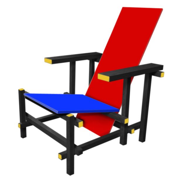cadeira red and blu madeira crua pintada