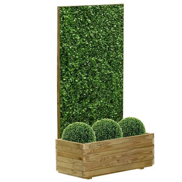 jardineira com trelica de madeira muro ingles e buxinho