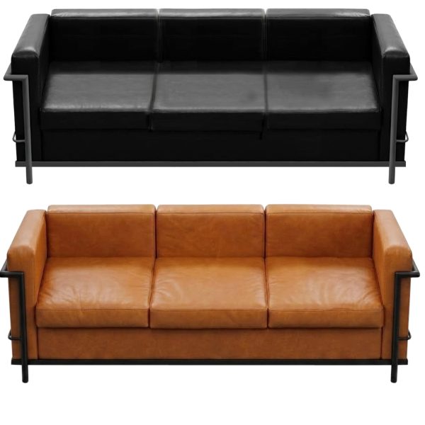 sofa lc2 de 03 lugares caramelo e preto